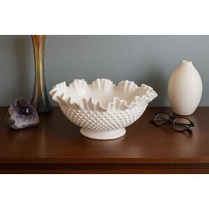 Gorgeous Vintage Hobnail White Milk Glass Bowl Platter Dish